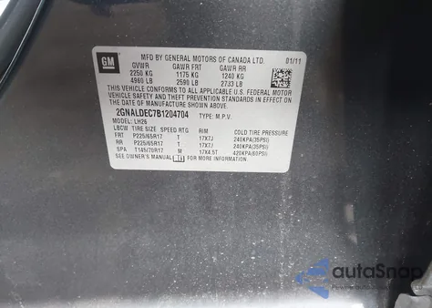 2011 Chevrolet Equinox 1Lt from USA, damaged, VIN 2GNALDEC7B1204704